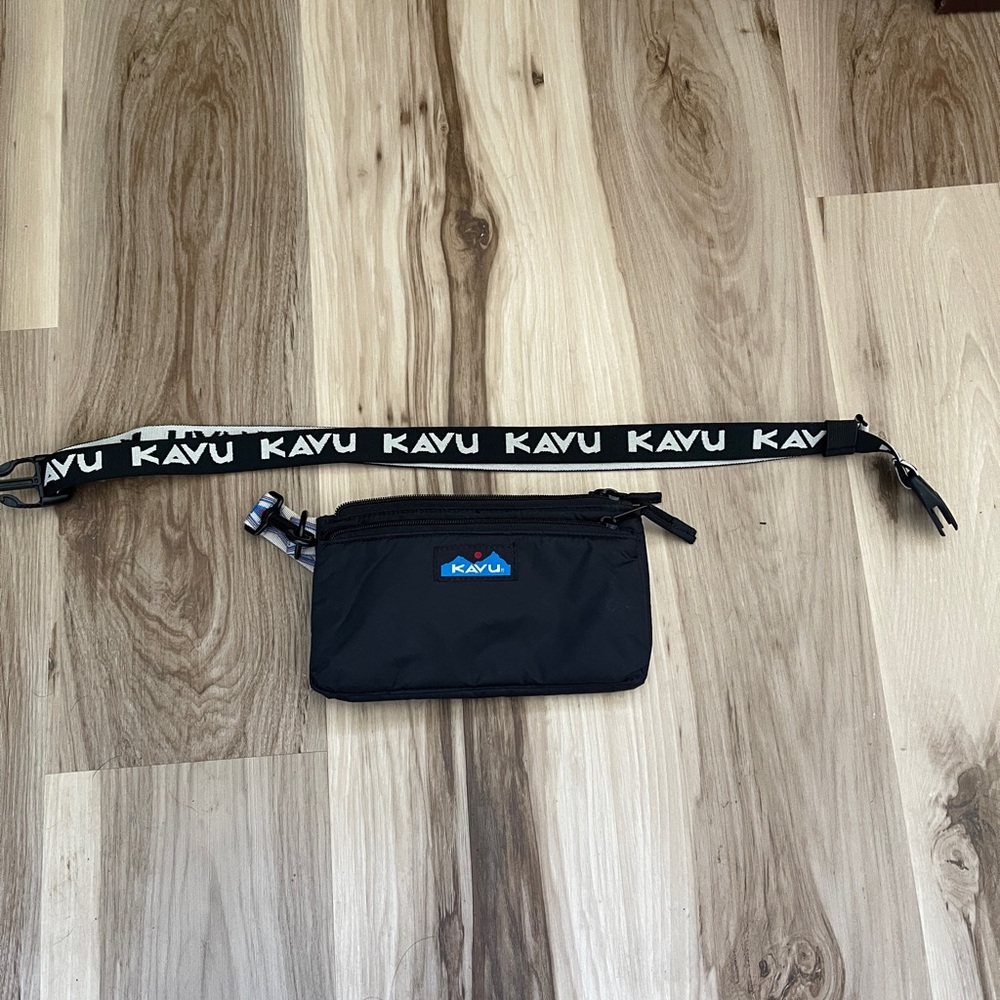 Kavu Black Waist Pouch with Patterned Woven Strap
